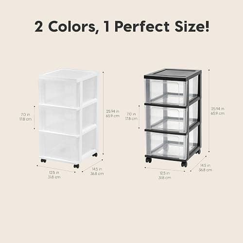 *BOUGHT, Heather* IRIS USA Plastic 3-Drawer Storage Organizer Rolling Cart, with Wheels Casters, 2-Pack, for Classroom Art Supplies Bathroom Dorm Bedroom Laundry Room, Slim Narrow, White/Clear thumbnail 3