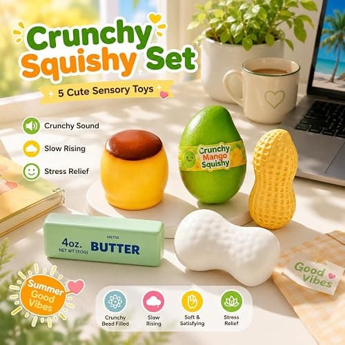 5PCS Crunchy Squishy Slow Crunchy Squishies Squeeze Stress Ball (5pcs) | Butter Mango Peanut Soap Pudding Asmr Filled, Stress Stick Rebound Calming Desk Decor Moldable Adults Party Favor thumbnail 2