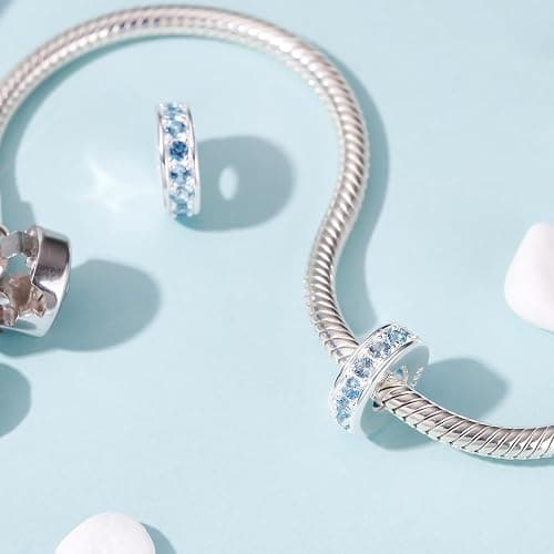 925 Sterling Silver Spacer Charm Bead with Clear CZ for Pandora Charms Bracelets thumbnail 2