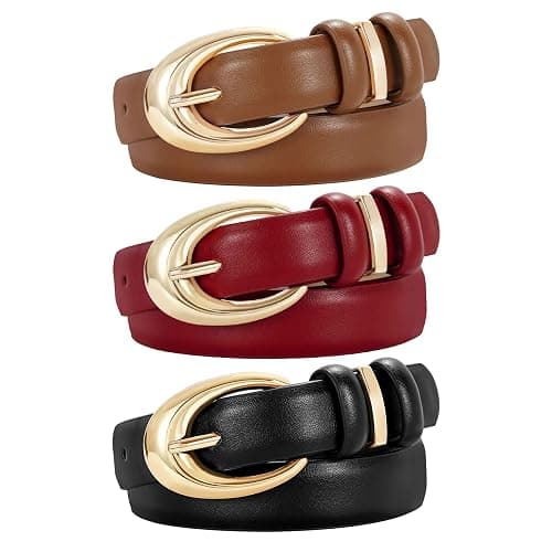 TRIWORKS 3 Pack Women Leather Belt for Jeans Pants Fashion Ladies Faux Leather Belt with Gold Buckle - Image 1