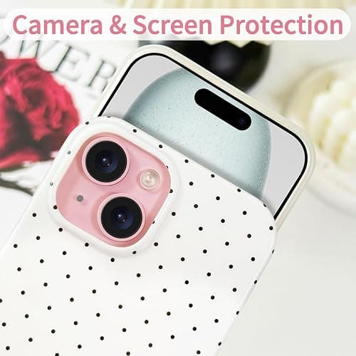 Hython for iPhone 15 Case Cute Polka Dot Aesthetic Design Simple Cover 6.1", Thin Slim Anti-Scratch Soft TPU Bumper Shockproof Rubber Protective Phone Cases for Women Girls Girly Boys, White thumbnail 3