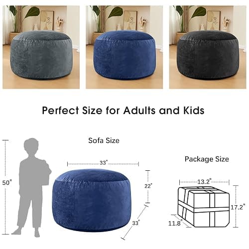 ILPEOD Bean Bag Chairs - Memory Foam Furniture BeanBag Chair - Kids/Teens Sofa with Soft Micro Fiber Cover - Round Fluffy Couch for Living Room Bedroom College Dorm thumbnail 3
