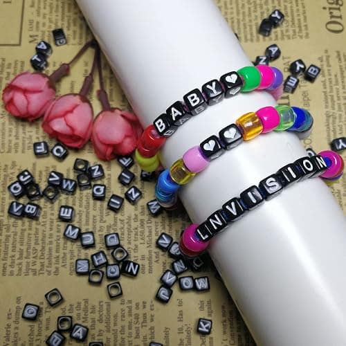 Amaney 810pcs Black Letter Beads 6x6mm Cube Acrylic Alphabet Beads and Cristal Line for Jewelry Making Bracelets Necklaces Key Chains thumbnail 3