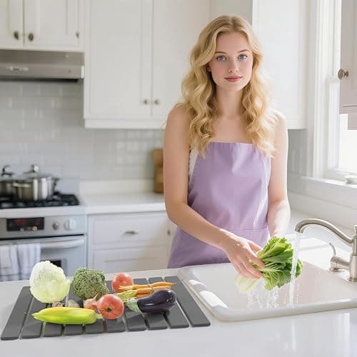 Stone Dish Drying Mats for Kitchen Counter,23.6''x15.3'' Foldable Quick Dry Stone Mat Kitchen,Eco-Friendly,Absorbent Diatomaceous Earth Mats for Dishes Bottles Cups Bathroom Any Countertop-Dark Gray thumbnail 2