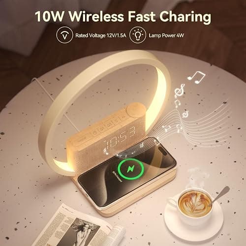 Vivilumens Sunrise Alarm Clock Wireless Charger, 10 White Noise Sound Machine Alarm Clock with 30/60/90 Mins Timer, 3 Levels Touch Night Light Dual Clocks for Heavy Sleeper Bedroom Decor Gifts for Her thumbnail 6