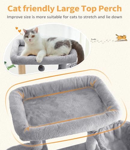 ABCPET Cat Tree Large Cat Tower Tree 68" Multi-Level Cat Tower for Indoor Cats with Sisal Scratching Posts, Widen Cat Perche, Square Hammock, 2 Widen Condos, Scratching Posts, Light Grey thumbnail 4