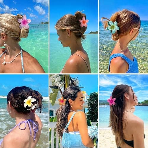 6 Pcs Flower Hair Clips for Women, Hawaiian Hibiscus Flower Claw  Clips, Summer Beach Essentials Hair Accessories thumbnail 3