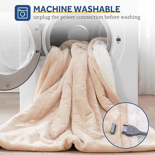 SEALY Heated Blanket Electric Throw, Flannel & Sherpa Heating Throw with 6 Heat Settings & 2-10 Hours Auto Shut Off, Fast Heating & ETL Certification, 50x60 Inch, Beige thumbnail 6