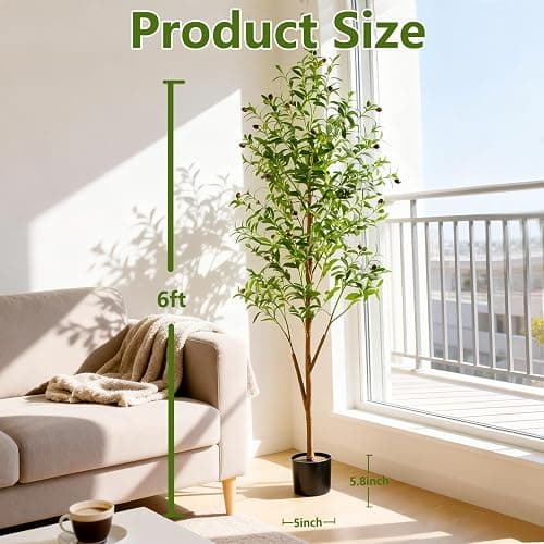 CyanZen 6FT Artificial Olive Tree Indoor, Tall Faux Olive Tree with Pot&Basket, Large Fake Olive Tree with Realistic 1080 Silk Leaves and 60 Fruits for Living Room Home Office Decor. thumbnail 5