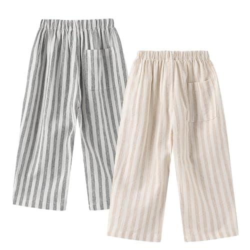 Ashmyova Classic Casual Pants for Boys Thin Cotton Stripe Elastics Waist Spring Summer Trousers Toddler Long Pants 2Pcs thumbnail 6