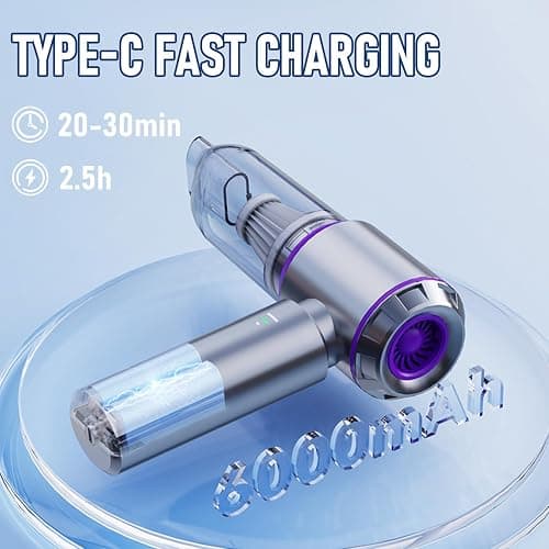 houscly Car Vacuum Portable Cordless 20000PA High Power Mini Vacuum Cleaner 4-in-1 Compressed Air Duster & Air Blower & Pump Hand Held Vacuum with Brushless Motor for Car, Home, Office,Camping thumbnail 6