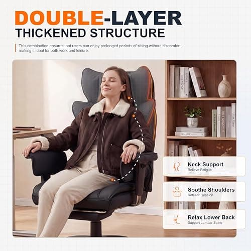 Dowinx Big and Tall Office Chair with Pocket Spring Cushion,High Back Computer Gaming Chairs with Adjustable Armrests,Executive Desk Chairs with Lumbar Support and Footrest,PU Leather-Black thumbnail 4