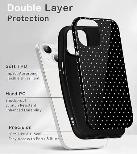 Amzfield for iPhone 13 Case for iPhone 14 Case Cute Polka Dot Aesthetic Retro Design for Women Girls Fall Simple Chic Girly Pretty Dual Layer Hybrid Protection Elegant Case for iPhone 13/14-Black thumbnail 3