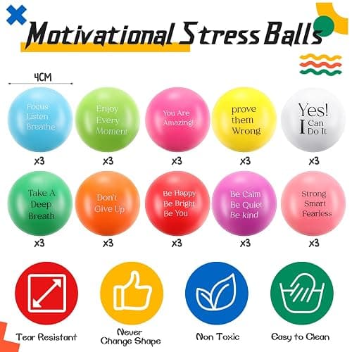 Harrycle 30 Pcs Kids Mini Motivational Stress Balls Small Inspirational Quotes Relief Stress Balls for Adults Hand Exercise Funny Anxiety Relief Toys thumbnail 3