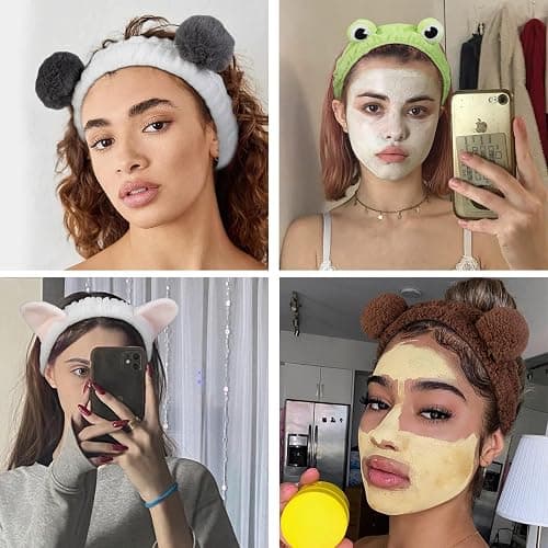 6PCS Animal Ear Spa Headbands Face Wash Headband Cute Make Up Hairband Fuzzy Cat Head Band Soft Skincare Hair Accessories for Women Girls thumbnail 4