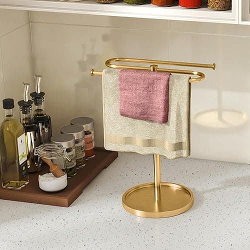 Bathroom Hand Towel Holder Stand Gold, S-Shape Countertop Towel Standing, Stainless Steel Towel Rack Bar Holds 2 Towels for Kitchen thumbnail 7