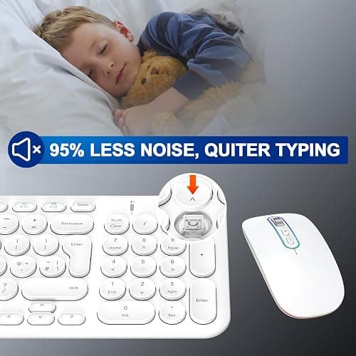 B Wireless Keyboard Mouse Set, Rechargeable Bluetooth & 2.4G Keyboard Mouse QWERTY UK Layout Computer Keyboard Quiet Mouse Combo for Windows PC Laptop Desktop - White thumbnail 3