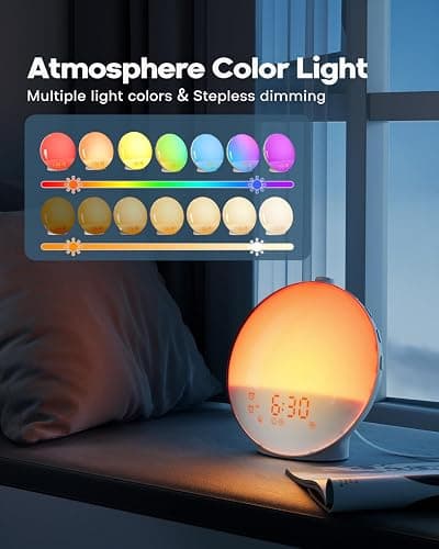 Sunrise Alarm Clock for Heavy Sleepers, Wake Up Light with Sunrise/Sunset Simulation, Dual Alarms & Natural Sounds, Snooze & Sleep Aid, FM Radio, 7 Colors Night Light for Bedroom, Ideal for Gift thumbnail 5