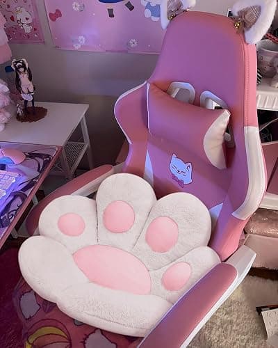 MOONBEEKI Cat Paw Cushion Chair Comfy Kawaii Plush Seat Cushions Shape Lazy Pillow for Gamer Chair 28"x 24" Cozy Floor Cute Seat Kawaii for Girl Worker Gift, Dining Room Bedroom Decorate （White） thumbnail 9