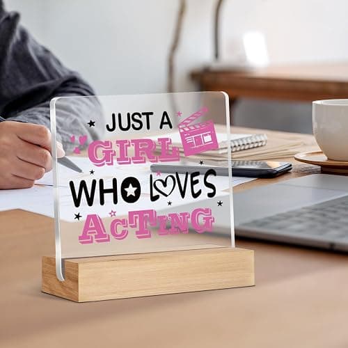 Theater Gifts for Girls Women, Musical Theater Acrylic Plaque Gifts for Theatre Lovers Actor, Just A Girl Who Loves Acting Desk Signs Decor thumbnail 4