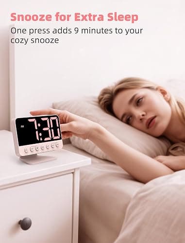 Odokee Digital Alarm Clocks for Bedrooms: Large Bold Number 5 Brightness Dimmer - Easy to Read Across The Room - 5 Alarm Sound 8 Night Light - Sakura Pink thumbnail 6