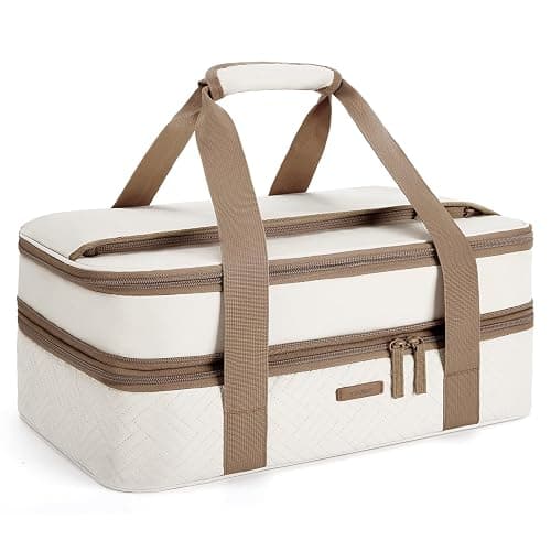 TOURIT Double Decker Insulated Casserole Carrier for Hot or Cold Food Expandable Thermal Food Carrier for Picnic Cookouts Potluck Parties Fits 9" x 13" Baking Dish - Image 1