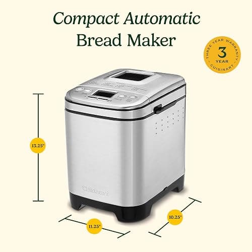 Cuisinart Bread Maker Machine, Stainless Steel, 12 Programs, Up to 2 lbs | CBK-110NAS, compact automatic bread maker with 12 menu options, 3 crust colors & sizes, LCD display & 13-hr delay-start timer thumbnail 3
