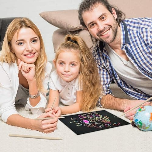 ZMLM Scratch Rainbow Art Paper Set - 100Pcs Magic Scratch Off Art Craft Supplies Kits for Kids Girls Boys Black Scratch Notes Sheet Doodle Pad for Fun DIY Toy Party Favors Christmas Birthday Gift thumbnail 5