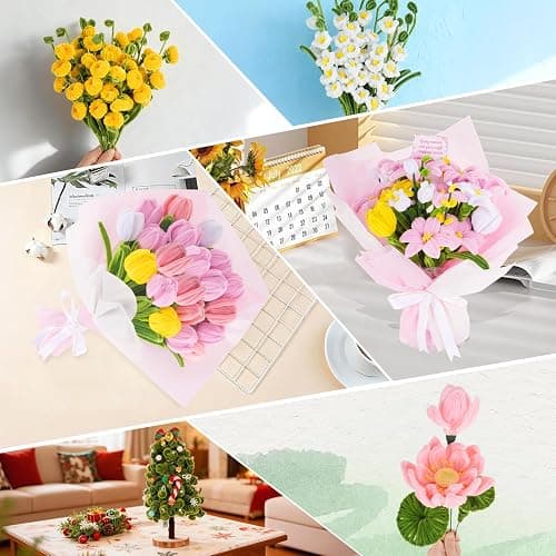 600PCS Pipe Cleaners Flower Kit, Pipe Cleaners Craft Bulk Chenille Stems Flower Making Set with Floral Wrapping Paper, Gardening Tape, Stamen, Floral Wires & Ribbon for Art and Craft Supplies thumbnail 5