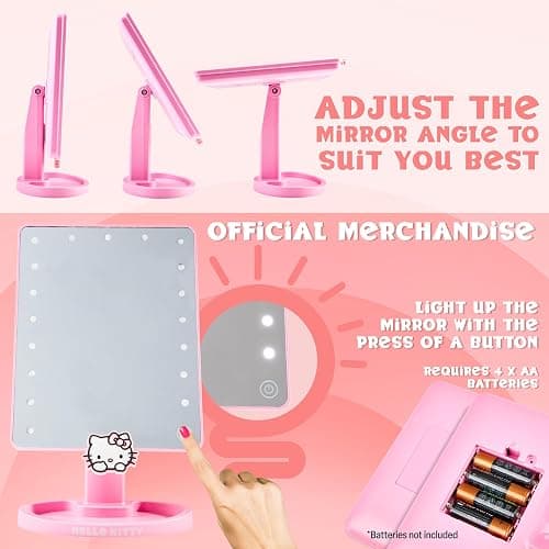 Get Trend Hello Kitty Sanrio Vanity Mirror for Girls Teens Women with Compact LED Table Mirror Touch Screen Lighting Trinket Tray Girls Make Up Accessories thumbnail 5
