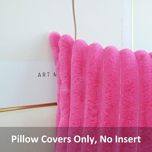 JOJUSIS Pack of 2 Faux Fur Plush Decorative Throw Pillow Covers Couch Cushion Case Soft Pillowcases (Hot Pink, 18 x 18-Inch) thumbnail 2