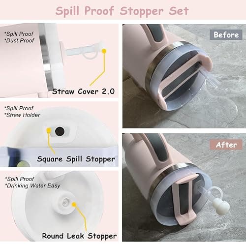 Stanley Cup Accessories Set,Including 2 Pcs 0.4in Straw Cover, 1 Silicone Spill-Proof Stopper Set of 3, 1 Cute Butterfly Handle Charm, 1 Silicone Boot Fits Stanley 40&30 Oz Tumbler (Rose Quartz) thumbnail 6