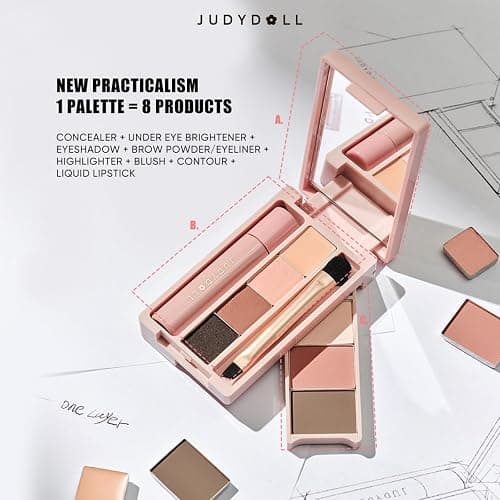 JUDYDOLL Portable Makeup Palette - All-in-One Face Makeup Kit, Contour & Highlighter for Warm & Cool Skin Tones, Travel-Friendly Cosmetic Palette (05 Sleepless Box (with Liquid Lipstick)) thumbnail 3