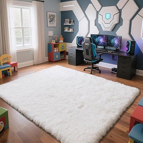 yongyangjuxin Fluffy Rug Shag Area Rug, White 6x9 Area Rugs for Living Room, Large Shag Area Rugs for Bedroom Room Home Decor, Upgrade Anti-Skid Rectangular Fuzzy Rugs - Image 1