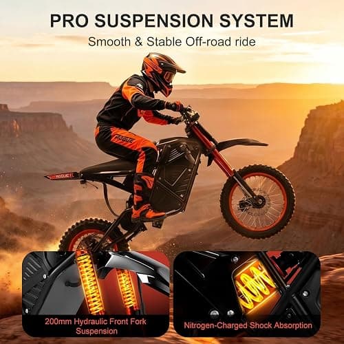 YJOVELA Electric Dirt Bike for Teens Adults, 3600W 3 Speed Mid-Drive Motor E Dirt Bike, 38MPH Off-Road Electric Motorcycle, 48V 23Ah Battery 53 Miles Long Range Dual Hydraulic Nitrogen Shock Absorbers thumbnail 6