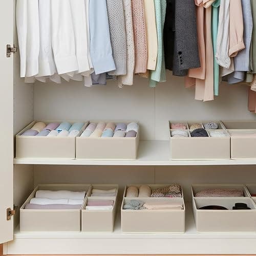 ALFSPEJO Drawer Organizer Set 6 Pack - Foldable Fabric Storage Bins with Zipper Bottom for Underwear Socks Bras Baby Clothes - Closet Dresser Organizers Dividers for Bedroom Nursery, Beige thumbnail 2