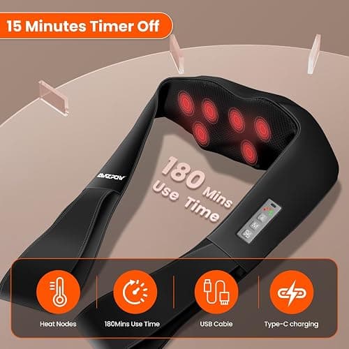 AMZPONY® Cordless Neck Massager for Pain Relief Deep Tissue, Rechargeable Shiatsu Neck and Back Massager with Heat Kneading Shoulder Massage for Body Muscle Pain Relief,Gifts for Dad Mom Friends thumbnail 5