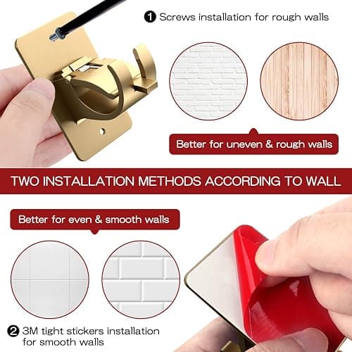 4 Pieces Self Adhesive Curtain Rod Bracket Universal Plastic Curtain Rod Holders, No Drill Curtain Rod Brackets Curtain Rod Hooks for Bathroom, Bedroom, Livingroom, Kitchen (Gold) thumbnail 6