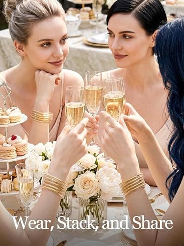 Alphatool Glitter Jelly Gold Bangles Bracelets for Women | Gold Soft Silicone Sparkling Ladies Fashion Stackable Jewelry Gift for Party thumbnail 4