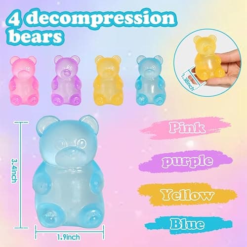 3pc Stress Gummy Bear Squishy Stress Balls for Adults Kids Fidget Toy | for Your Best Mellow and Chill Bear Shape squeeze Fidget Toys for Kids Adult, Party Favors Anxiety Relief thumbnail 2