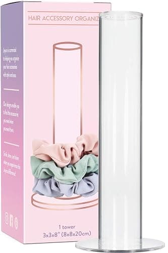 Joyora Clear Acrylic Scrunchie Holder Stand, Hair Tie Organizer Tower for Scrunchies, Spiral Hair Coils & Bracelets — Holds 24–60 — Minimal Vanity/Bathroom Counter Storage for Teen Girls & Moms - Image 1