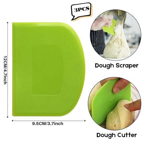 SURDOCA Dough Scraper Bench Scraper - 3P 4.7x3.7" Plastic Flexible Bowl Scraper, Sharp Edge & Angles Cake Scraper. Non-Slip Bakeware Decorating Tools Sculpting & Modeling Tools - Yellow+White+Pink thumbnail 2