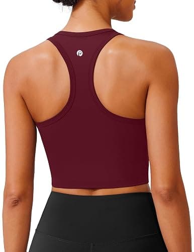 PINSPARK Sports Bra Longline Racerback Tank Tops for Women Padded Workout Yoga Top - Image 1