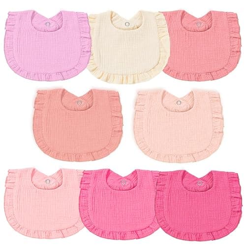 duludulu Baby Muslin Bibs, Bandana Drool Bib for Girls, Adjustable 100% Cotton Soft Baby Bibs for Drooling and Teething Organic Solid Colors Lap-Shoulder - Image 1