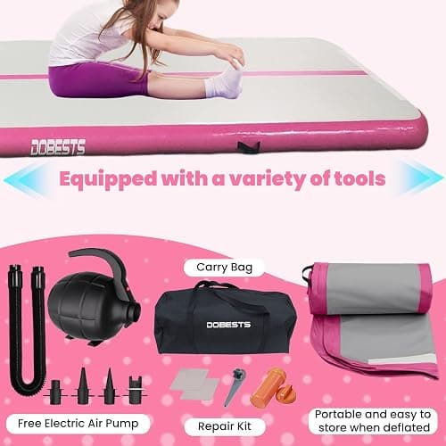 DOBESTS Inflatable Air Gymnastics Mat Tumbling Mat Tumble Track Gymnastics Training for Kids Home 6.6 feet 10 feet 13feet 16feet 20feet 4/8inch Thick for Cheerleading Dance Yoga Cheer Water With Pump thumbnail 5