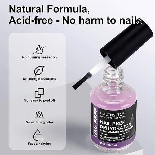 LOUINSTIC Nail Prep Dehydrator and Acid-Free Primer, Quick-Dry & Safe for Nails, for UV Gel, Acrylic, Gel Nail Polish & Press-On Nails Hema-Free – Professional Salon & DIY Manicure Kit, 15ml thumbnail 5