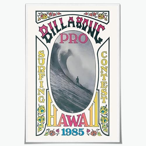 Vintage Hawaii Surf Poster Canvas Print Retro Surfing Competition Wall Art Coastal Beach Wall Picture Decor for Living Room Bedroom Bathroom California Wave Riding Shack Artwork 12x18inch Unframed - Image 1