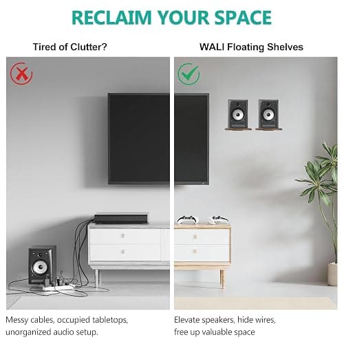 WALI Speaker Wall Mount, Heavy Duty Bookshelf Speaker Floating Wall Shelves, Surround Sound Speakers Stand for Living Room, Home Theater and Gaming Room, Holds up to 55 Lbs, (SWM302), 1 Pair, Wood thumbnail 4