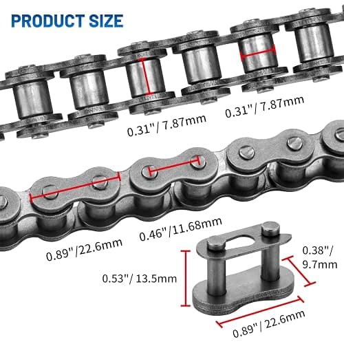 Belleone #40 Roller Chain - 10 Feet #40 Chain with 5 Connecting Links for Go Karts, Mini Bikes, Scooters, Motorcycles, Bycicles, ATV, MTV, Dirt Bike and Other Industrial Machinery - 240 Links thumbnail 4