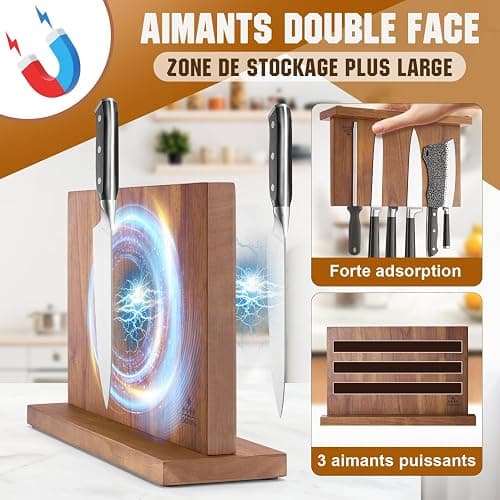 ENOKING Grand Bloc à Couteaux Magnétique 38,6 x 23 cm, Double Face Porte Couteaux Aimanté, Bloc Couteaux Cuisine en Bois d'Acacia, Range Couteau de Cuisine avec Aimant Puissant thumbnail 3